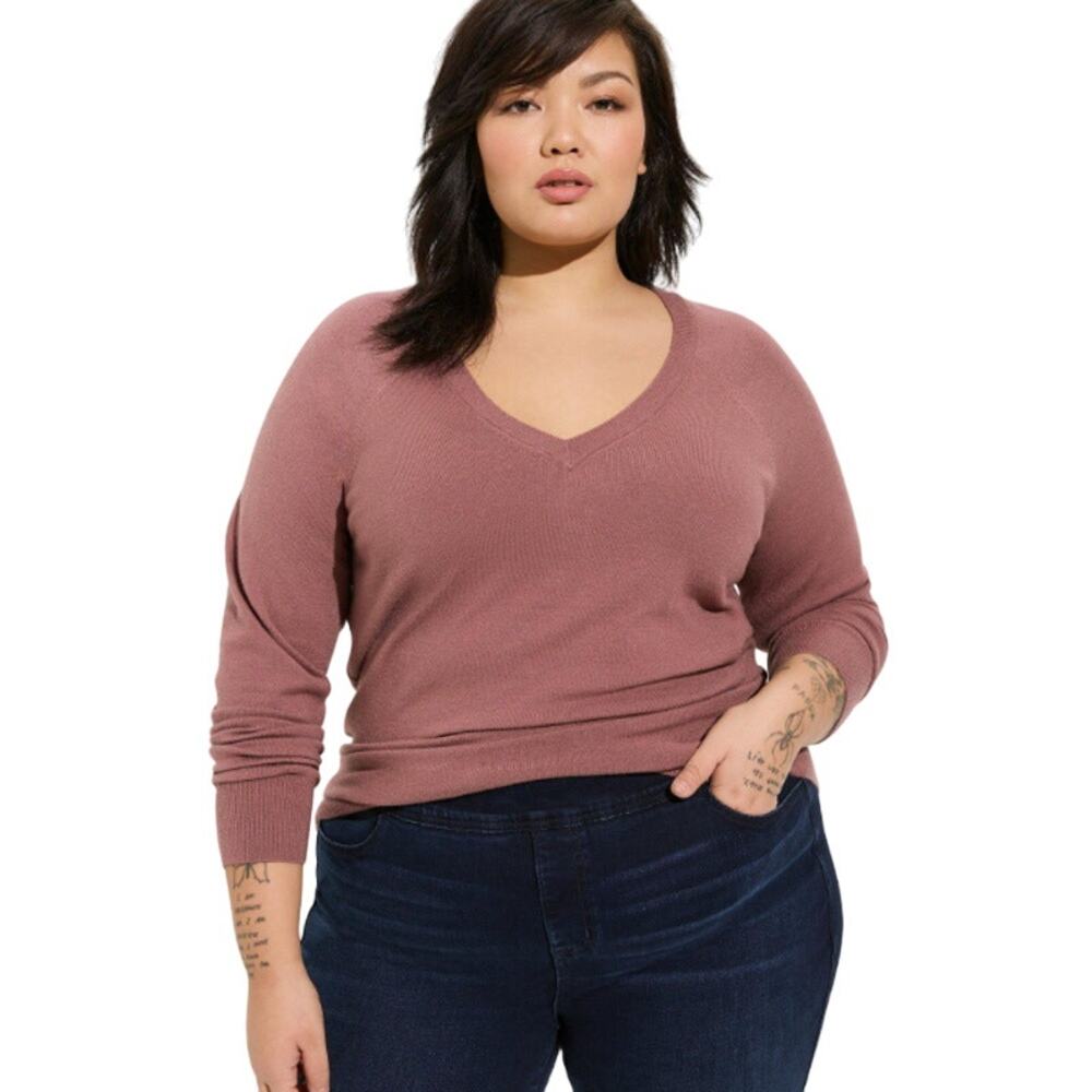Torrid Everyday Soft V-Neck Raglan Sleeve Sweater, Rose Taupe, 3X, NWT